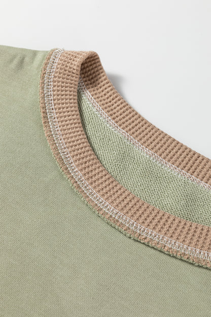 Color Block Patchwork Waffle Knit Oversized Sweatshirt