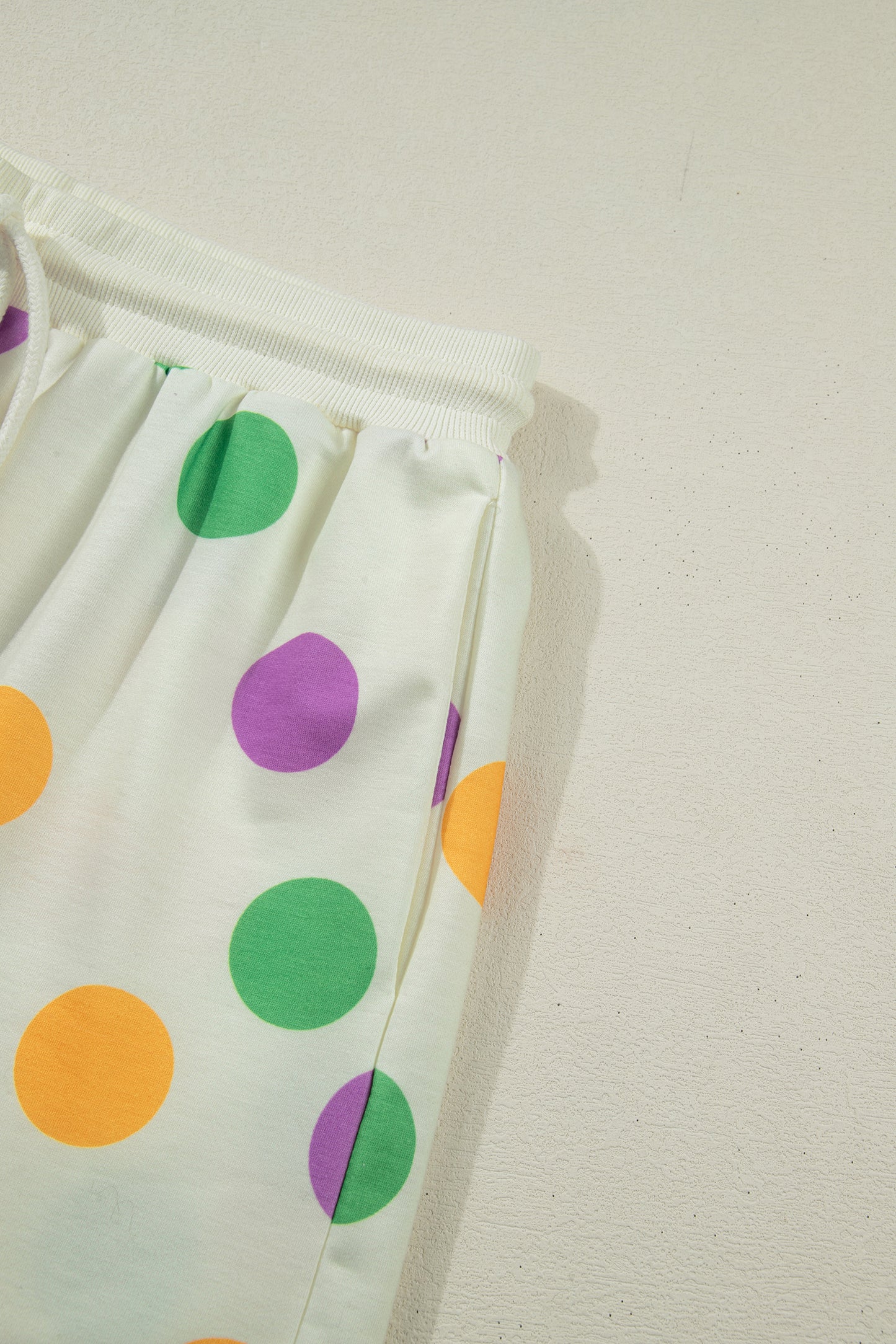 Pink Polka Dot Drop Shoulder Pullover Shorts Set
