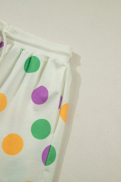 Pink Polka Dot Drop Shoulder Pullover Shorts Set
