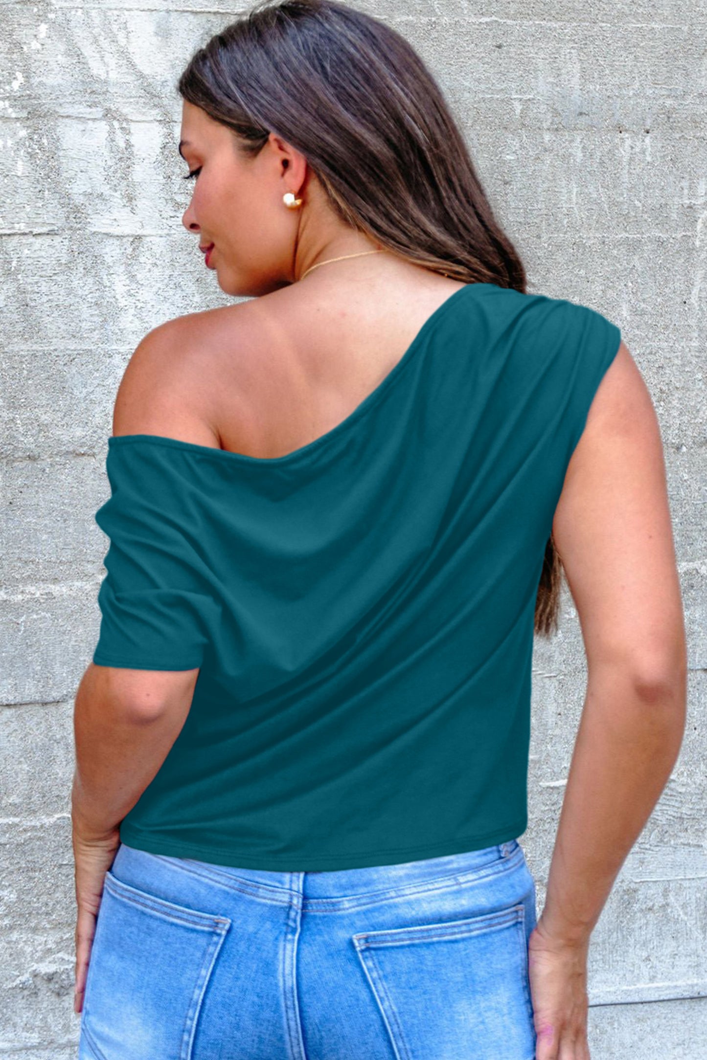 Pink Plus Size Asymmetric Neck Short Sleeve Blouse