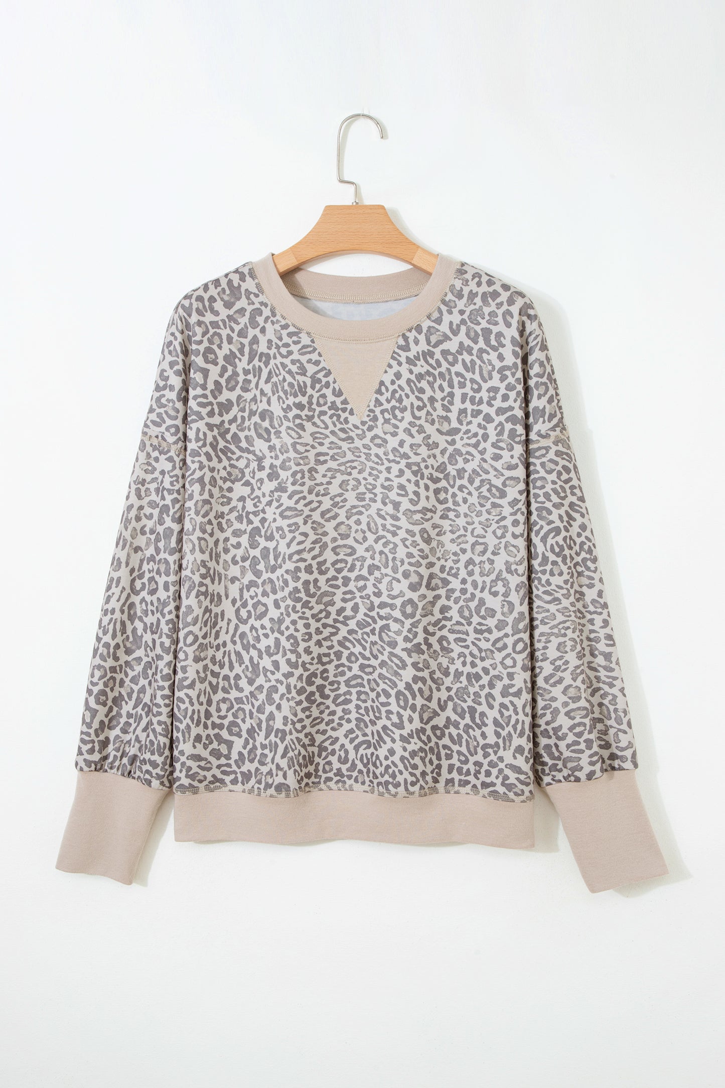 Leopard Print Long Sleeve Crew Neck Casual Sweatshirt