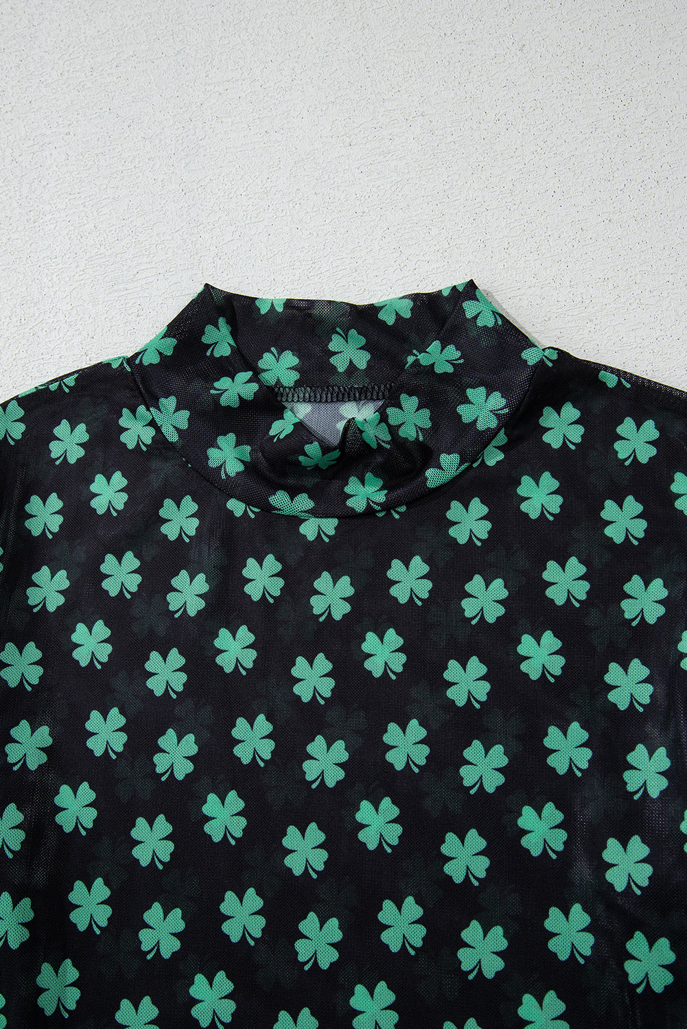 St. Patrick’s Day Shamrock Print Mesh Long Sleeve Bodysuit