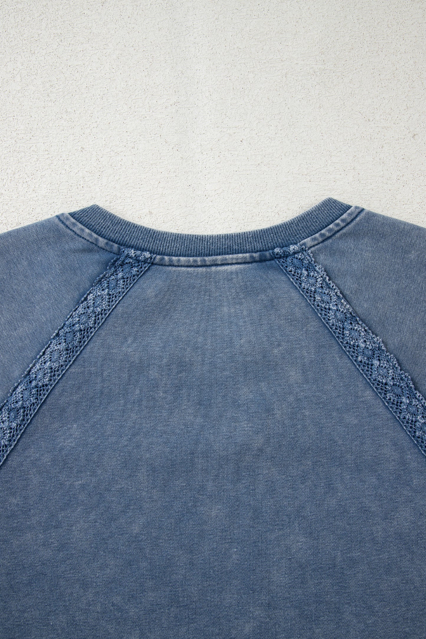 Lace Patchwork Notched Neck Mineral Wash Sweatshirt