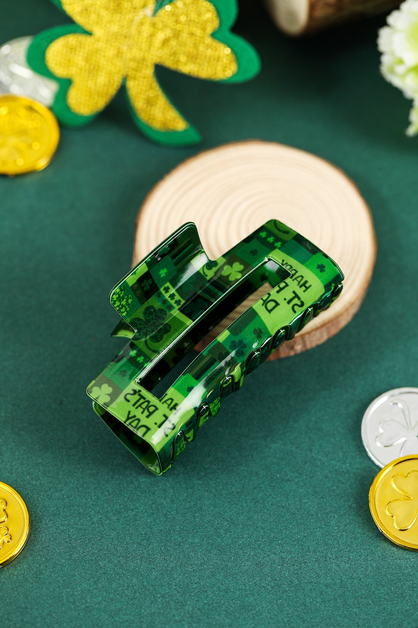 Green Clover Square Hair Claw Clip for St Patrick’s Day
