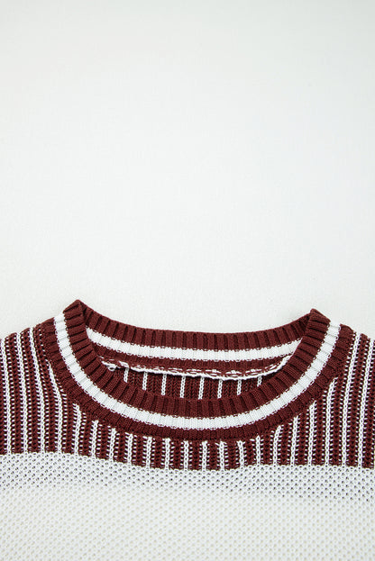 Two Tone Striped Patchwork Drop Shoulder Loose Sweater