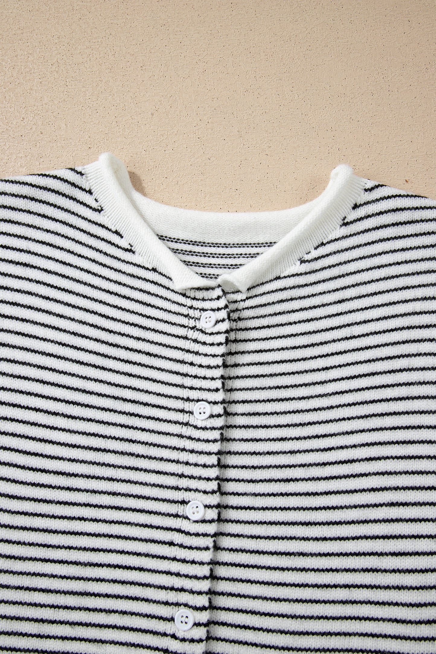 Striped Knit Cap Sleeve Button Down Casual Cardigan Top