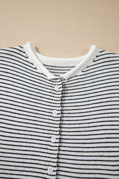 Striped Knit Cap Sleeve Button Down Casual Cardigan Top