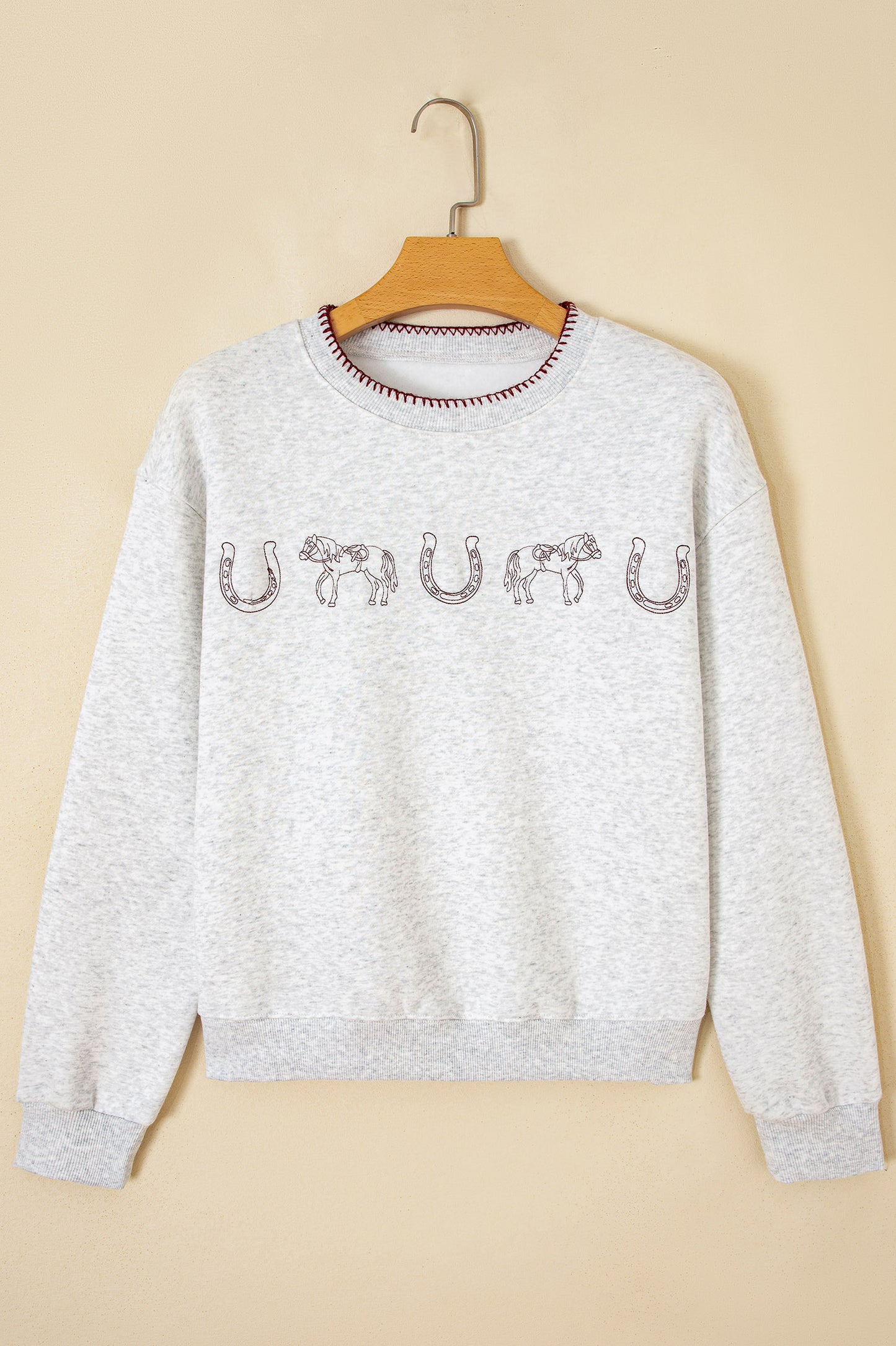 Light Grey Western Print Embroidered Casual Sweatshirt