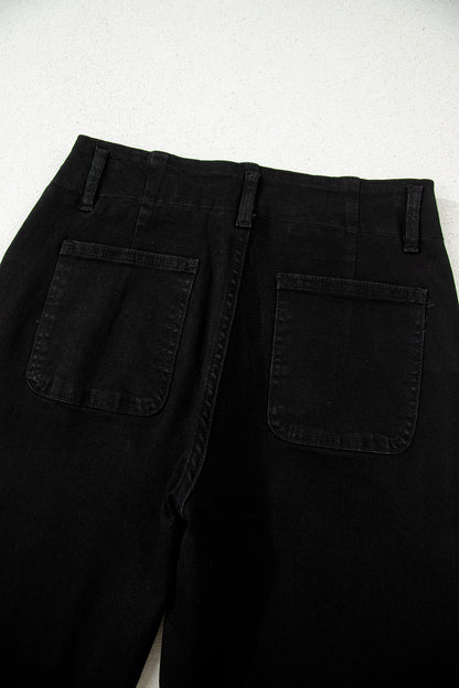 Black 2-Button High Waist Flared Bottom Jeans