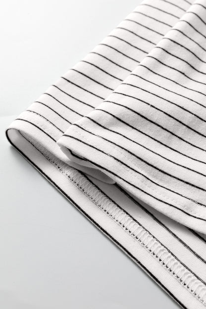 Striped Square Neck Long Sleeve Stretch Knit Top for Women