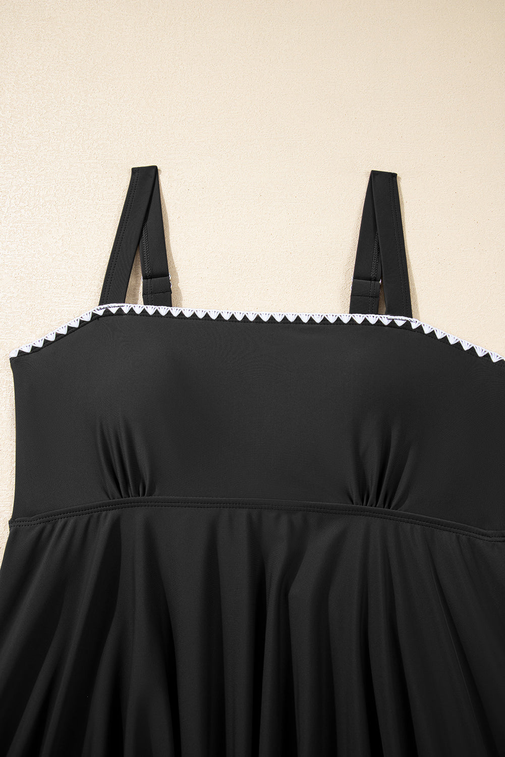 Navy Ricrac Trim Flared Spaghetti Strap Tankini Set