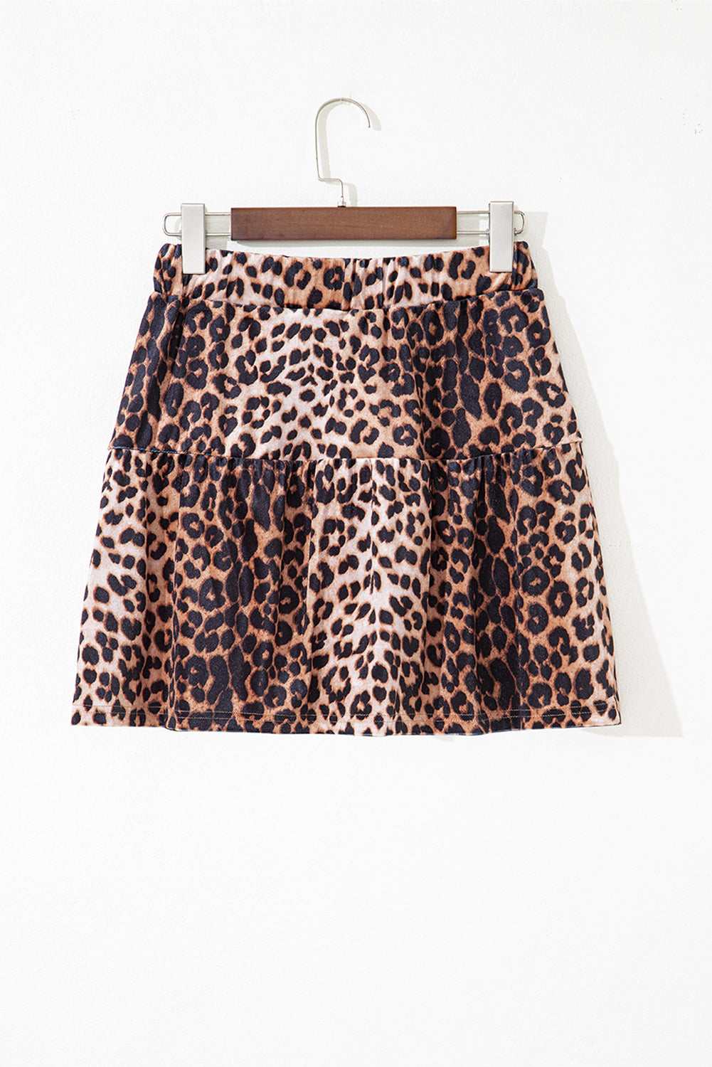 Leopard Print Tiered Mini Skirt Elastic Waist Casual