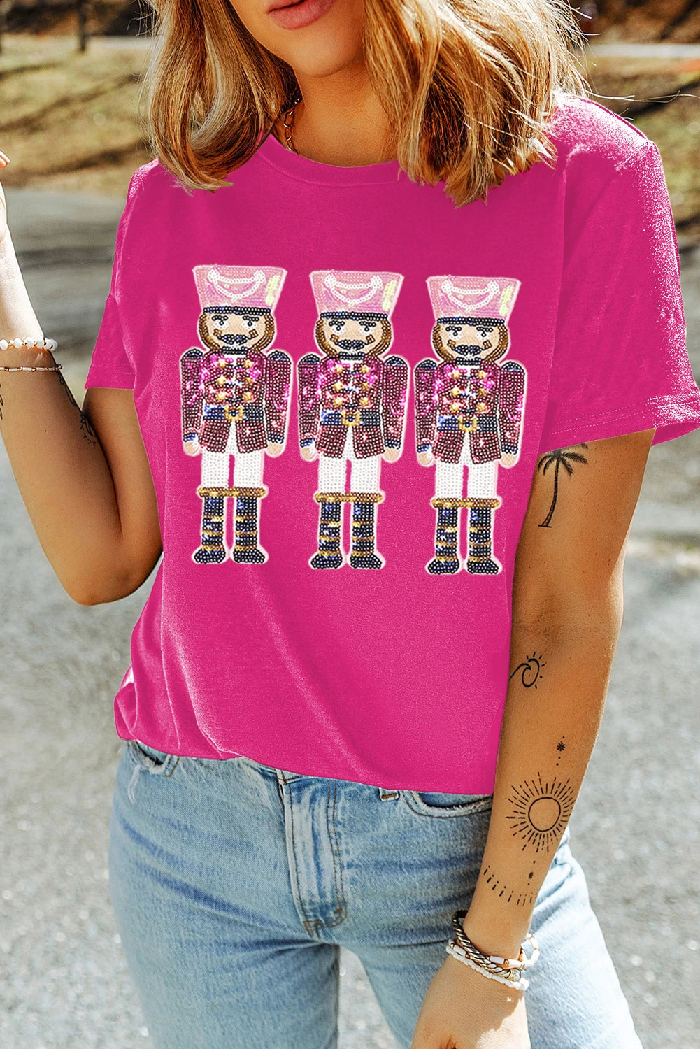 Rose Red Graphic Christmas Holiday T Shirt