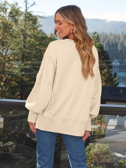Oversized Drop Shoulder Sweatshirt - Pullover Top