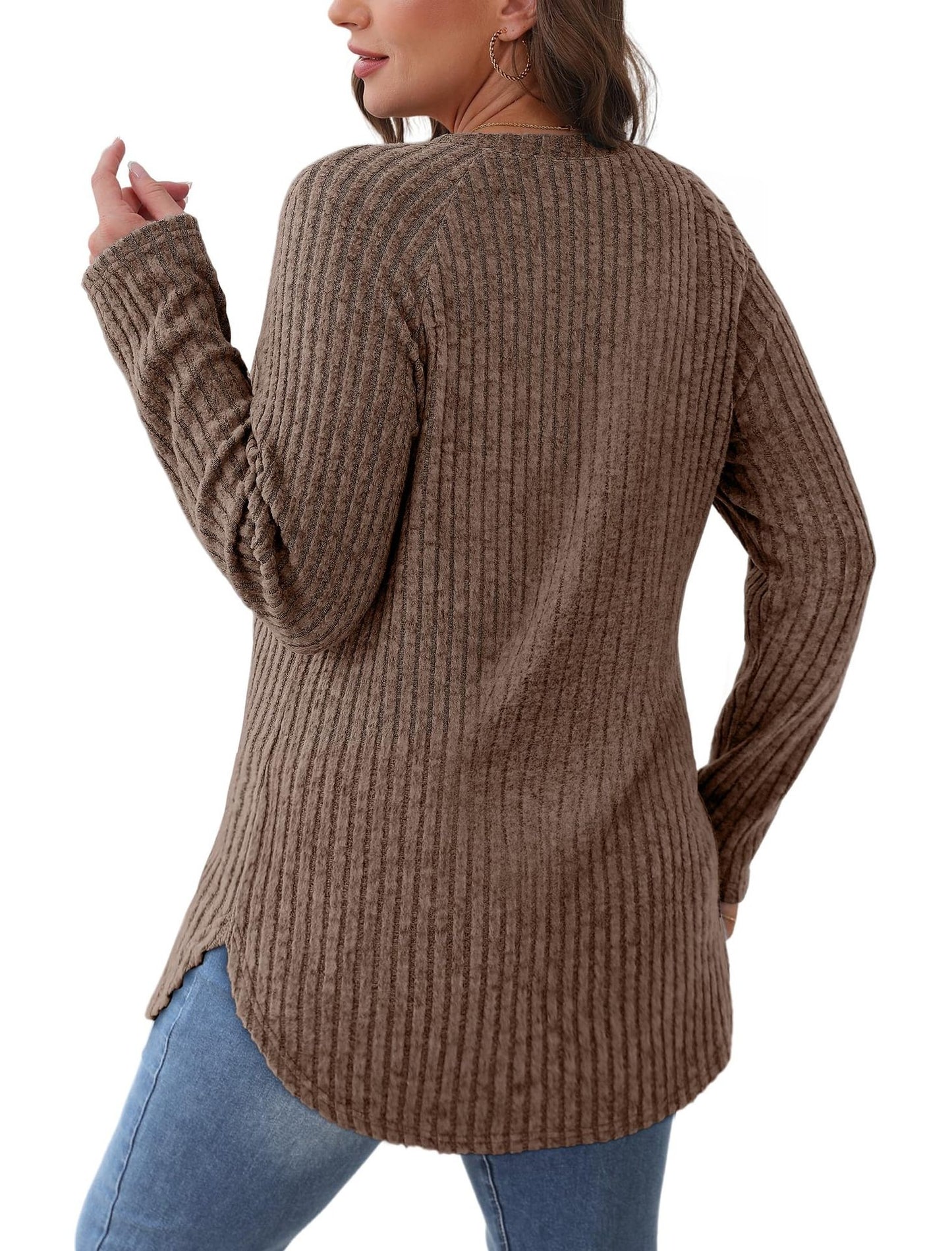 2025 Women's Casual Ribbed Knit Long Sleeve Pullover Sweater