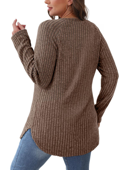 2025 Women's Casual Ribbed Knit Long Sleeve Pullover Sweater
