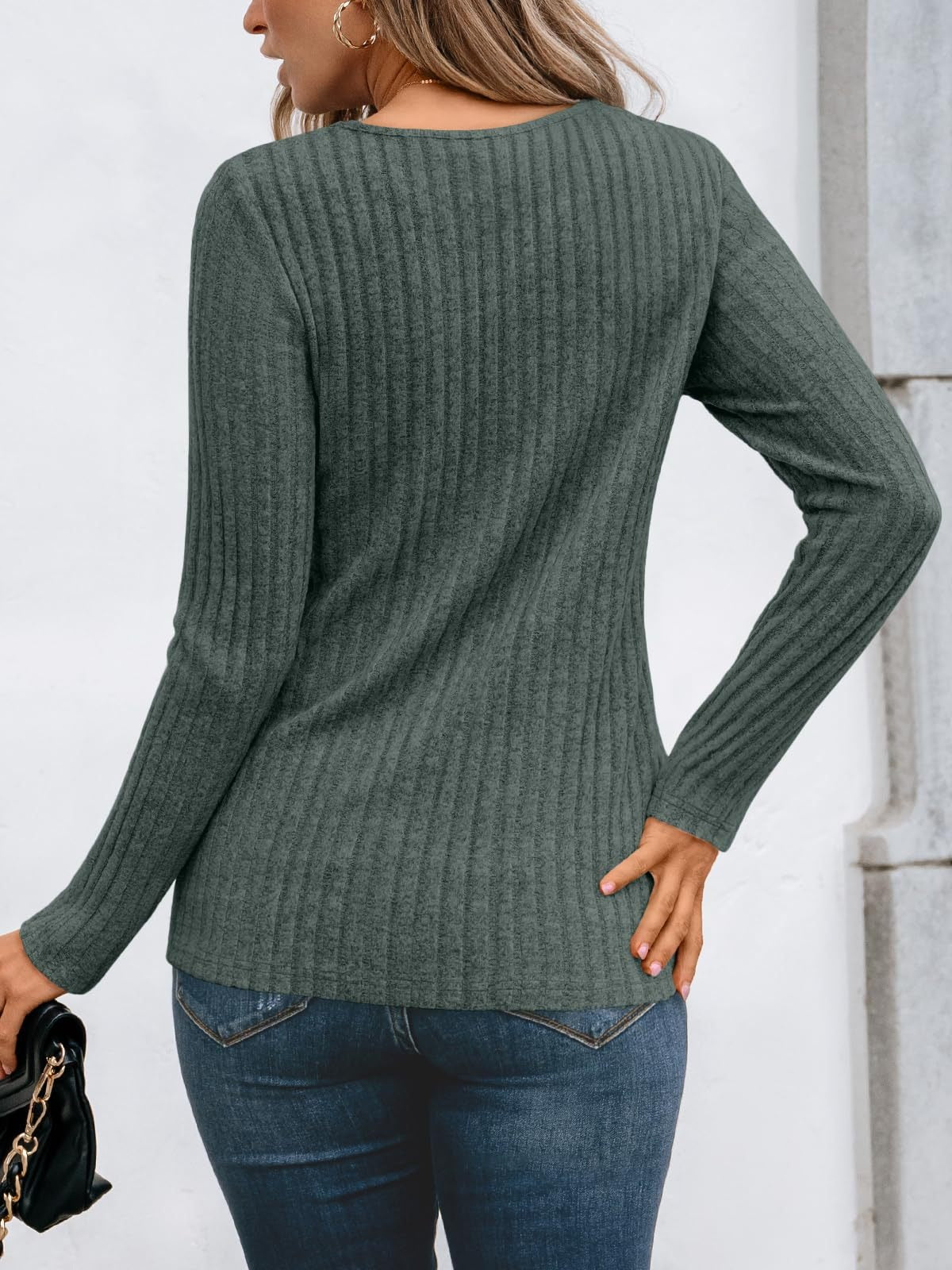 Ribbed Knit Pullover with Lace Panel Long Sleeves