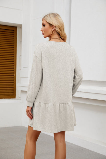 Long Sleeve Sweatshirt Dress - Casual Crewneck Pullover