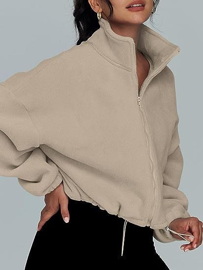 Fleece Zip Up Jacket - High Neck Oversized Pullover