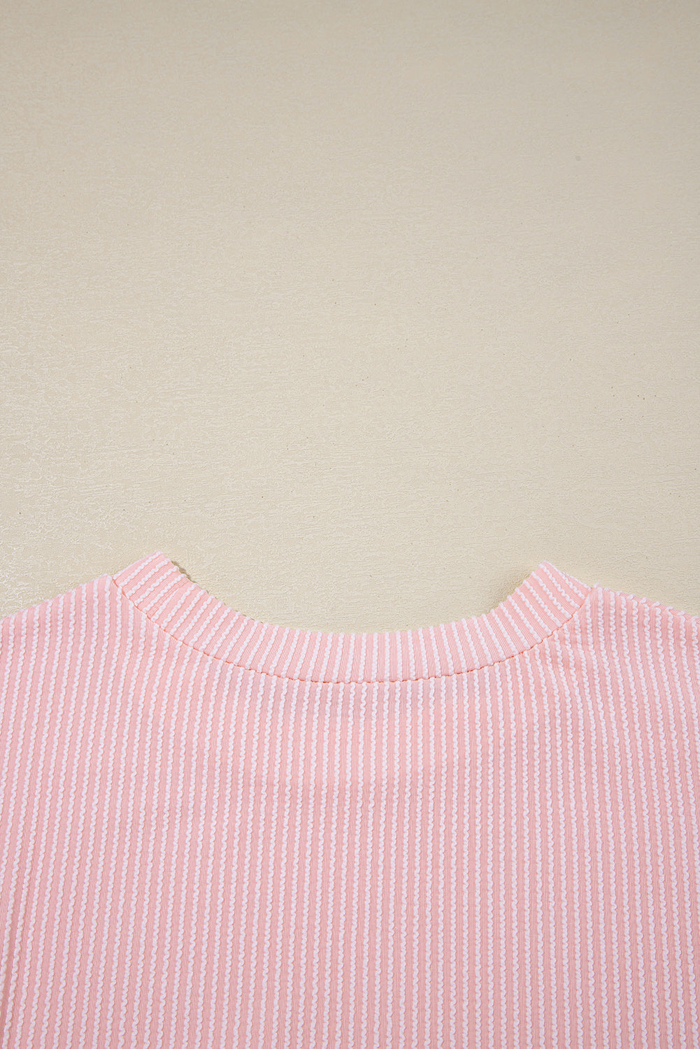Pink Striped Textured Knit Pocket Casual Tee