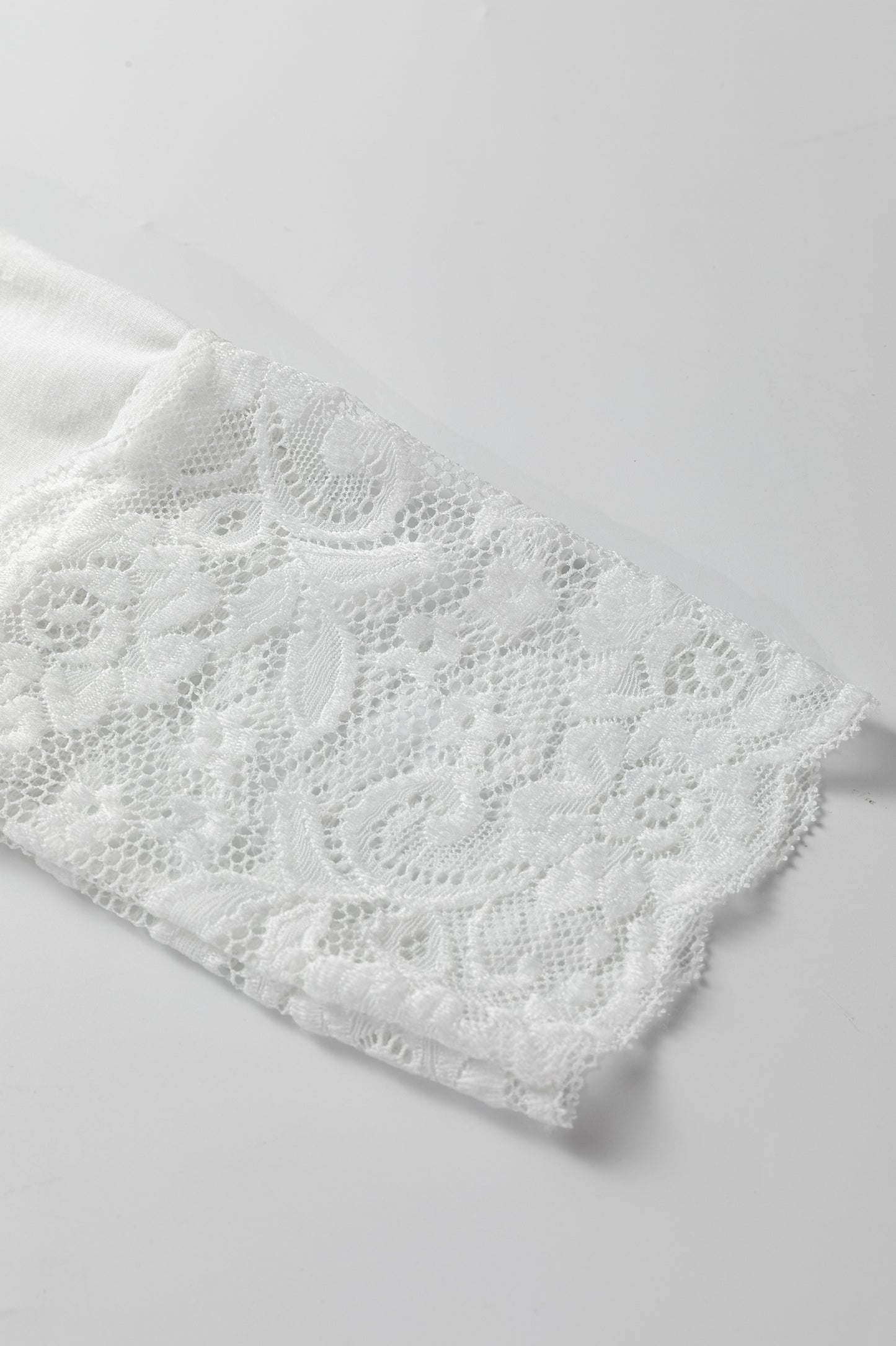 White V Neck Lace Trim Long Sleeve Soft Casual Top