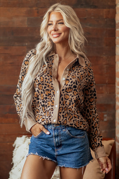 Leopard Print Button Up Knit Cardigan Top