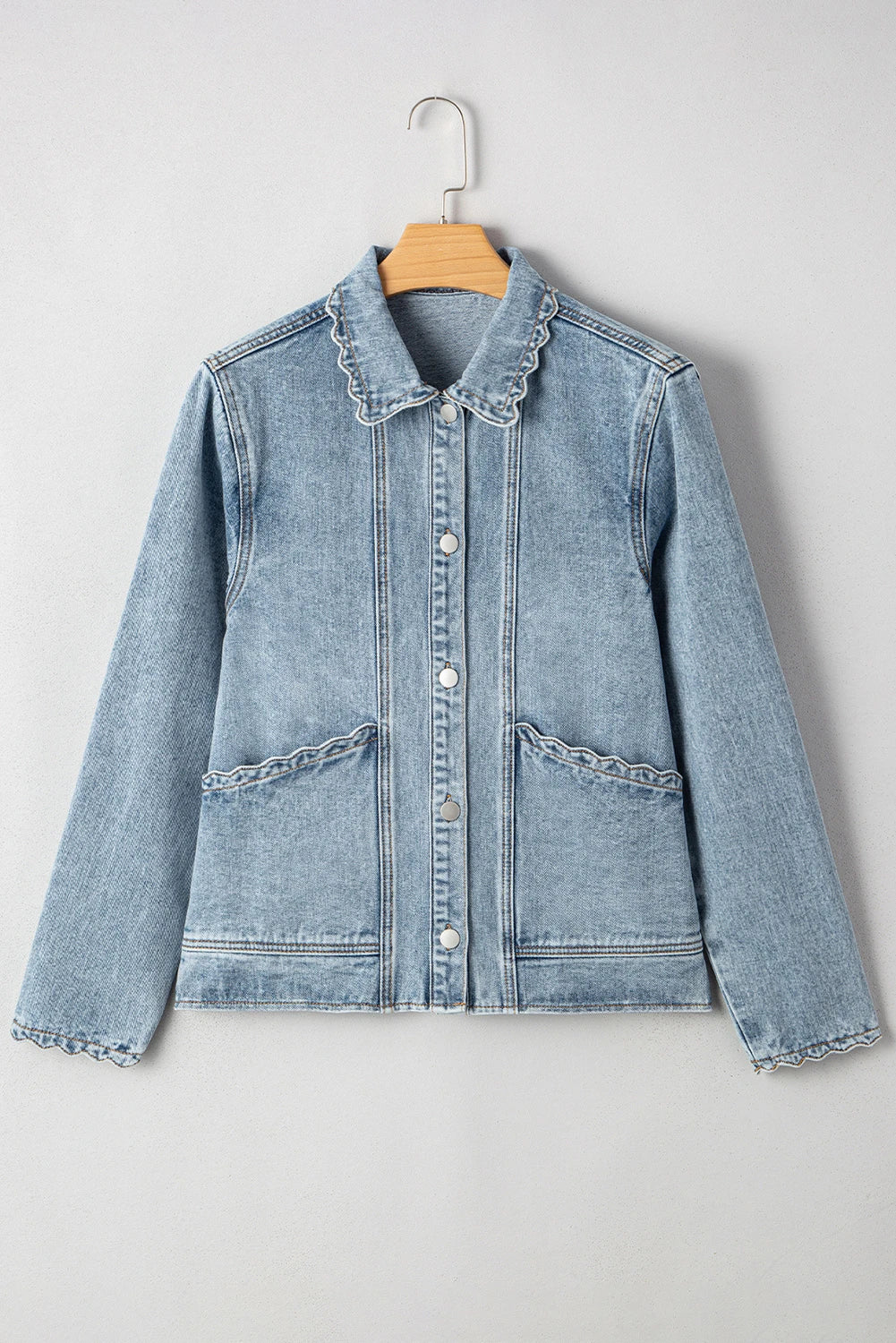 Scallop Trim Denim Jacket with Patched Pockets