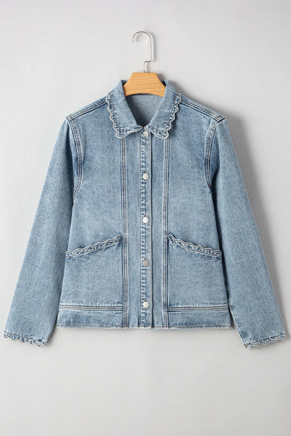 Scallop Trim Denim Jacket with Patched Pockets