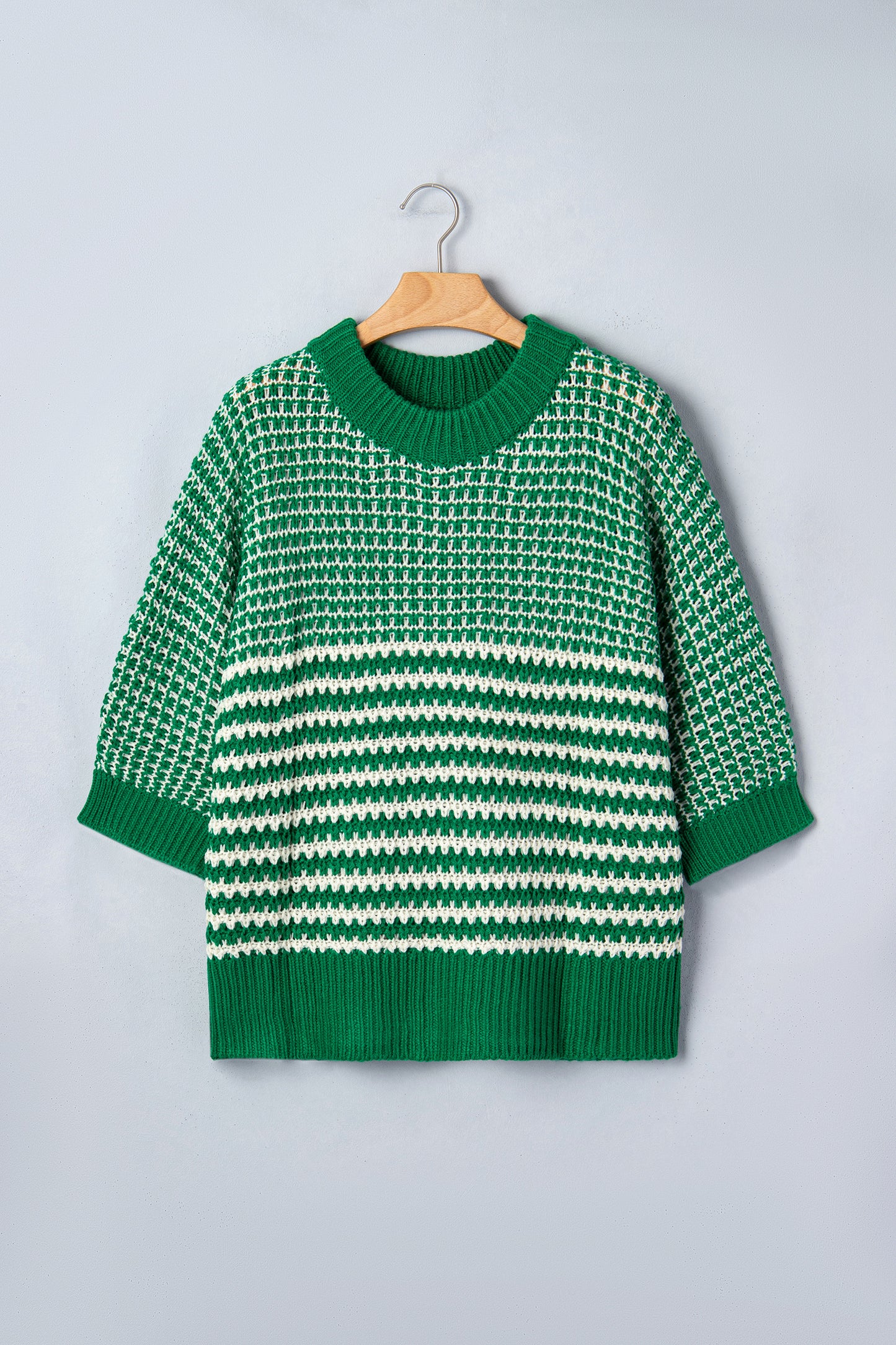 Red Stripe 3/4 Draped Sleeve Slouchy Sweater