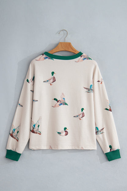 Duck Ribbed Top Western Colorblock Long Sleeve