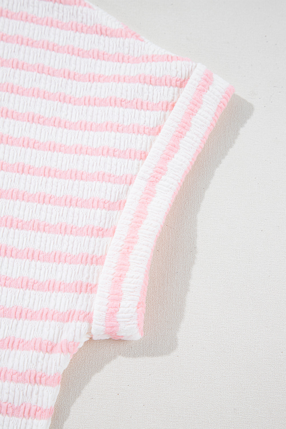 Pink Stripe Textured Knit Lounge Set Drawstring Shorts