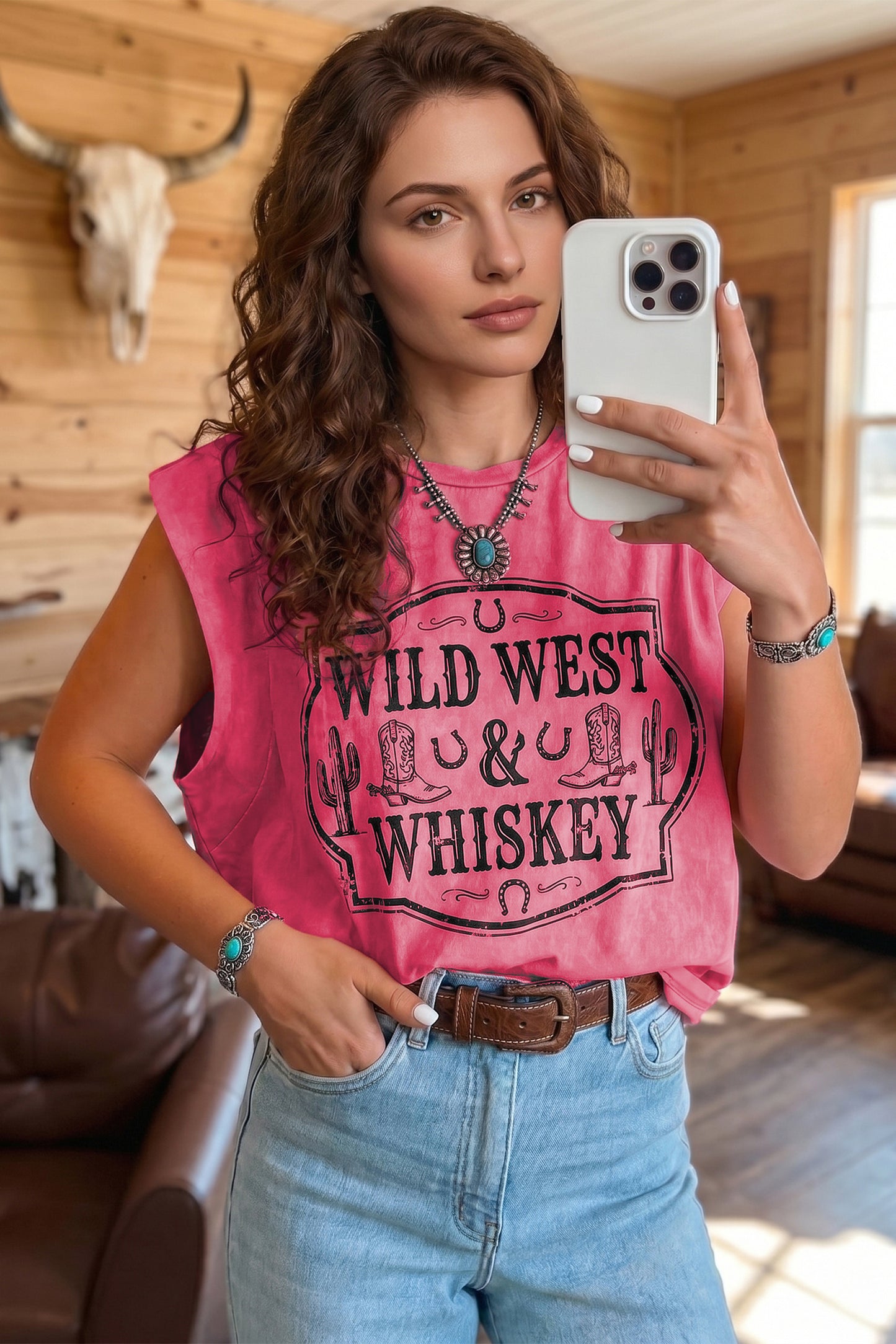 Bonbon Western Whiskey Graphic Sleeveless Tank Top Women