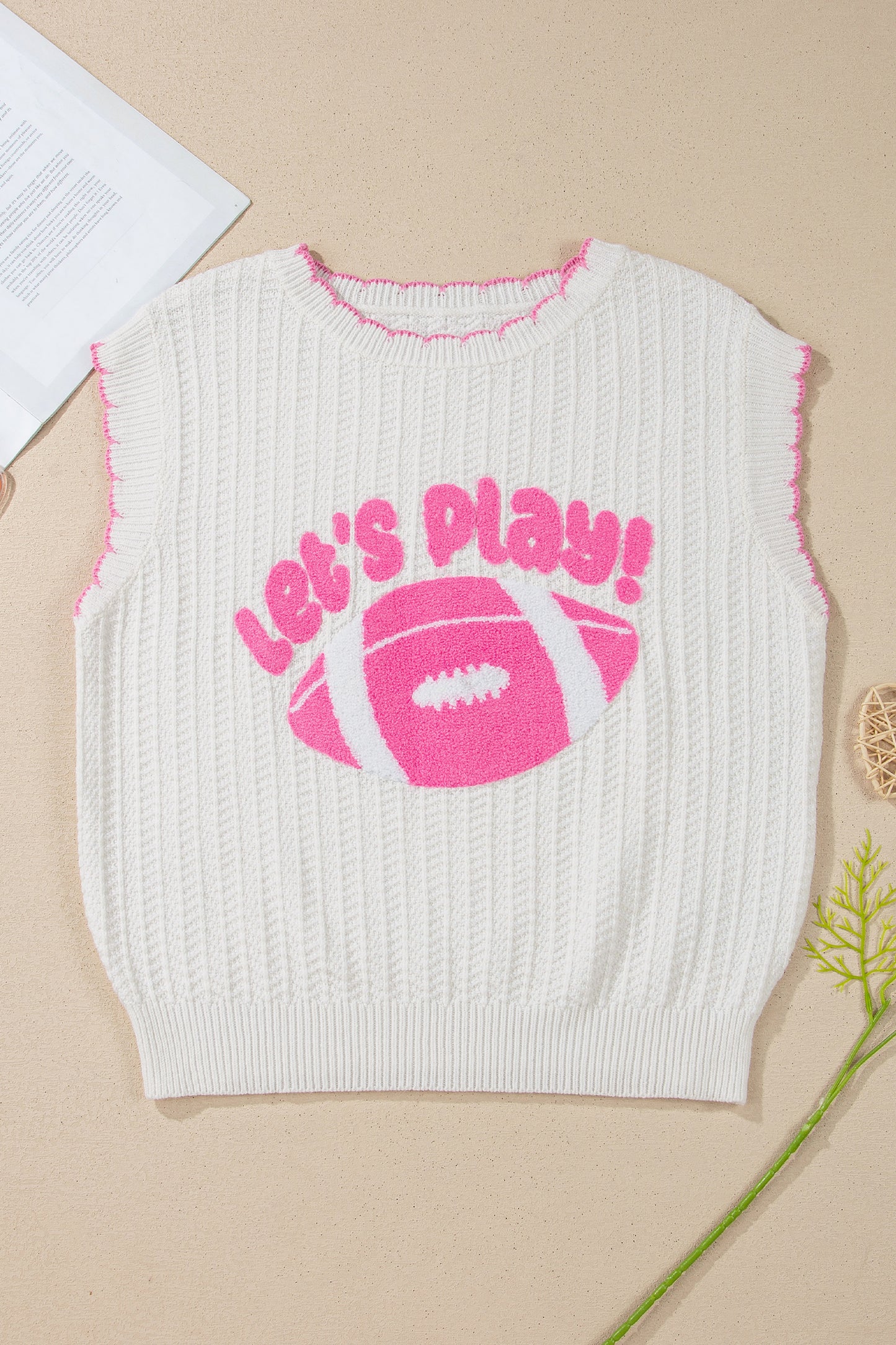 Lets Play Textured Knit Rugby Pattern Sweater Vest Game Day