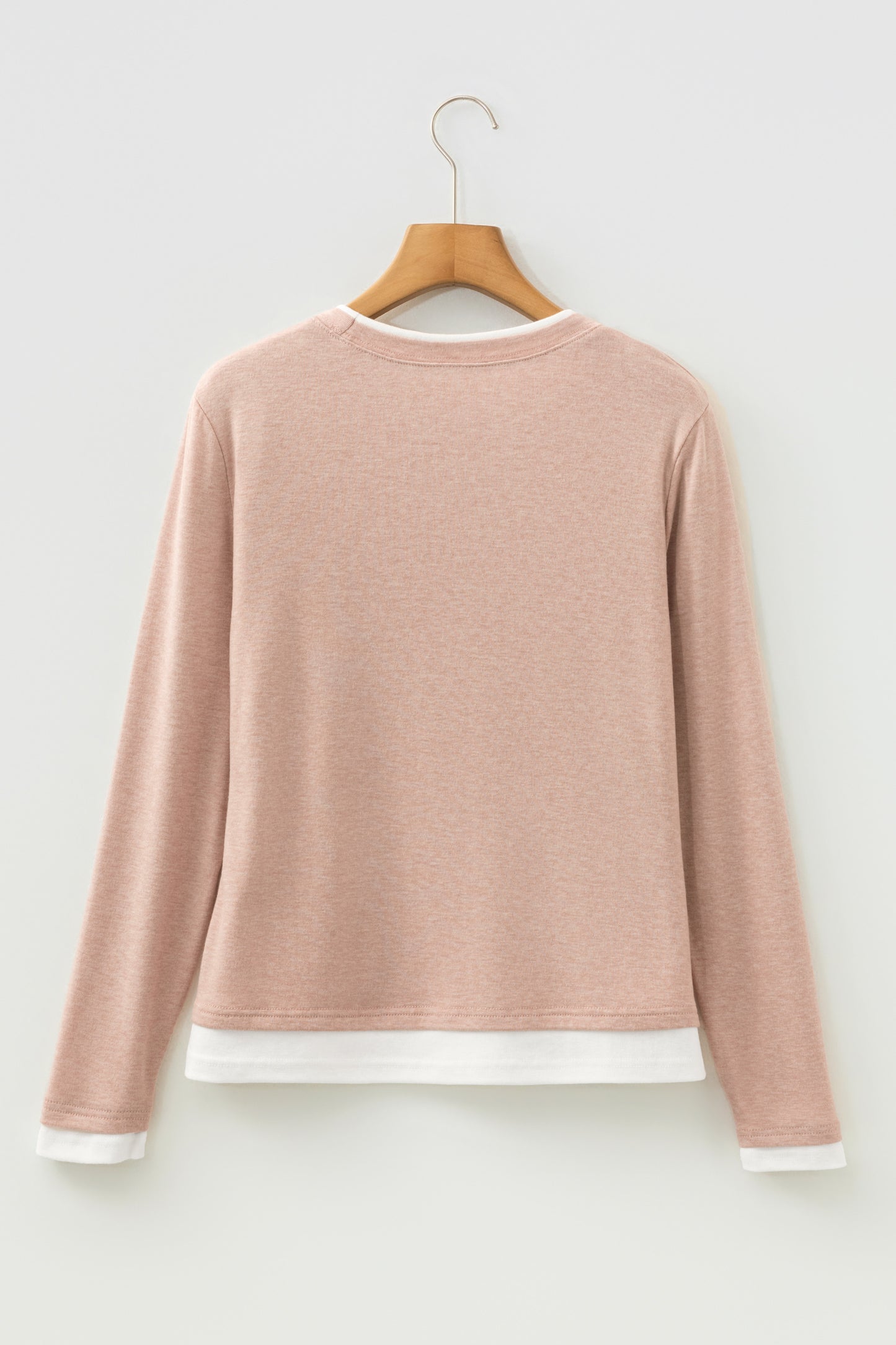 Smoke Gray Color Block False Two Piece Long Sleeve Top