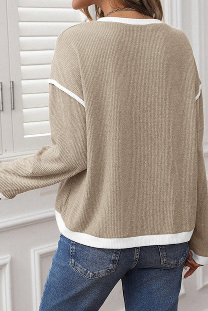 Women's Knit Top with Contrast Trim and Drop Shoulder