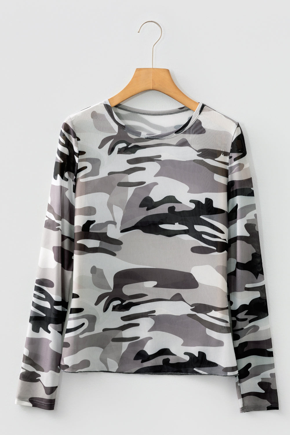 Western Camo Mesh Long Sleeve Top for Women