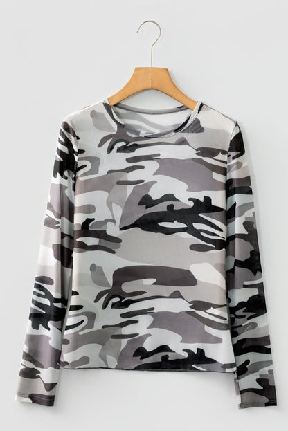 Western Camo Mesh Long Sleeve Top for Women