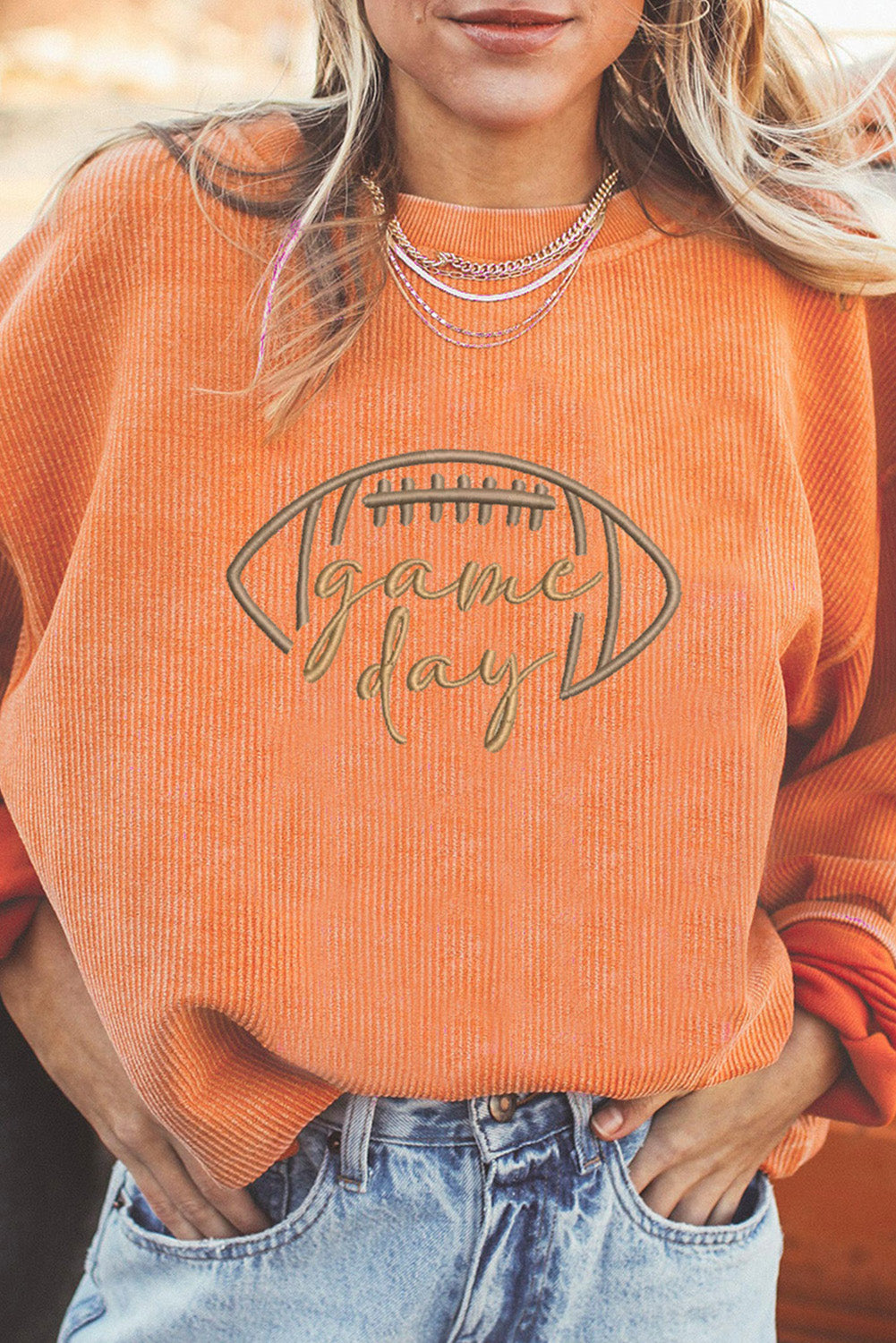 Game Day Oversized Ribbed Sweatshirt with Embroidery