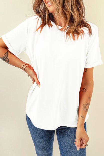 White Casual Crew Neck Short Sleeve Basic Tee