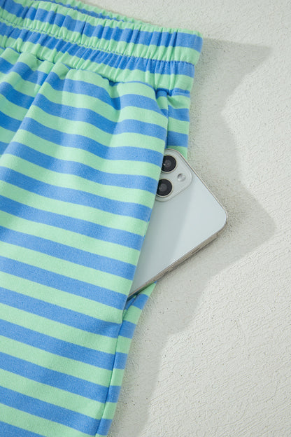 Green Striped Cotton Shorts Set Lounge Outfit