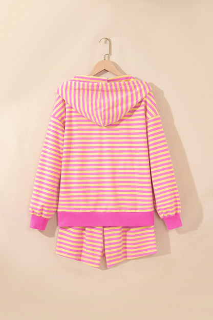 Striped Zip Up Hoodie Shorts Set Lounge Outfit