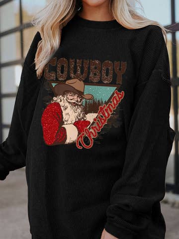Cowboy Christmas Santa Ribbed Corduroy Oversized Sweatshirt