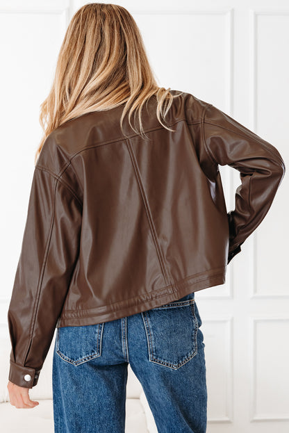 Faux Leather Utility Jacket with Pockets and Drawstring Hem