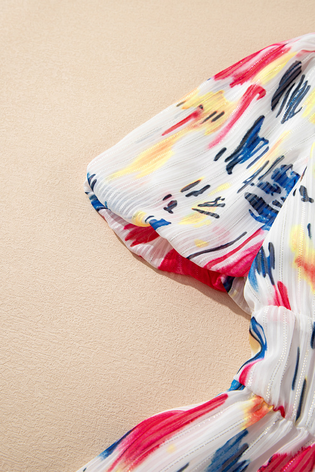 Abstract Print Puff Sleeve V Neck Tiered Maxi Dress