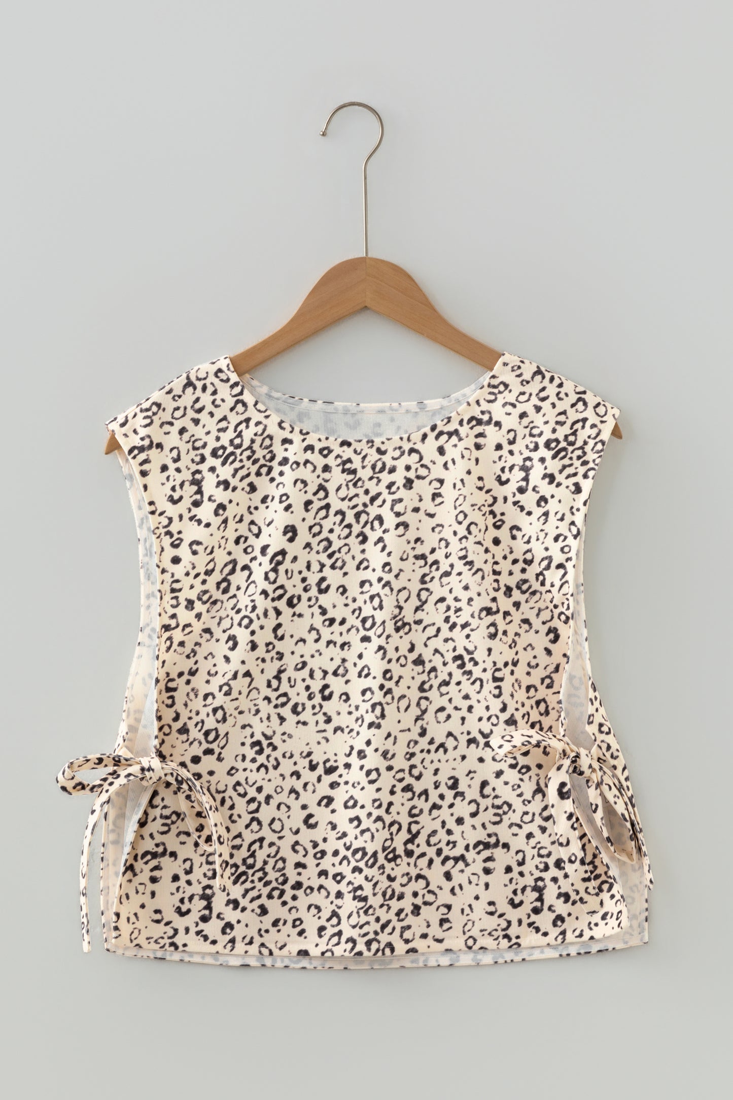 Apricot Leopard Print Side Tie Sleeveless Blouse