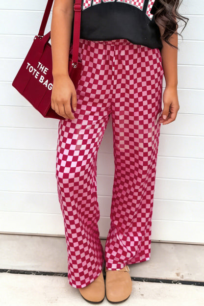 Pink Checkerboard Game Day Lounge Pants for Women