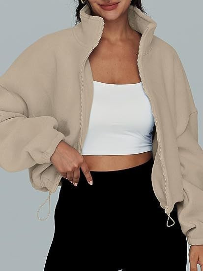 Fleece Zip Up Jacket - High Neck Oversized Pullover