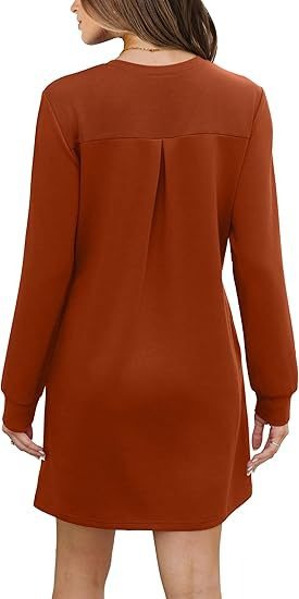 Cozy Long Sleeve Crewneck Sweatshirt Dress with Pockets