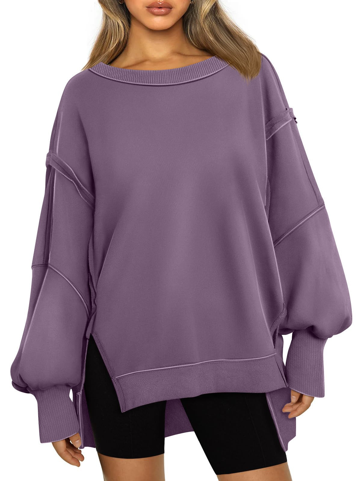 Oversized Drop Shoulder Sweatshirt - Pullover Top