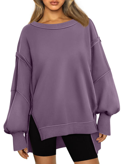 Oversized Drop Shoulder Sweatshirt - Pullover Top